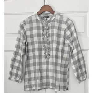 J. Crew Mercantile Grey White Plaid Lightweight Flannel Ruffle Top